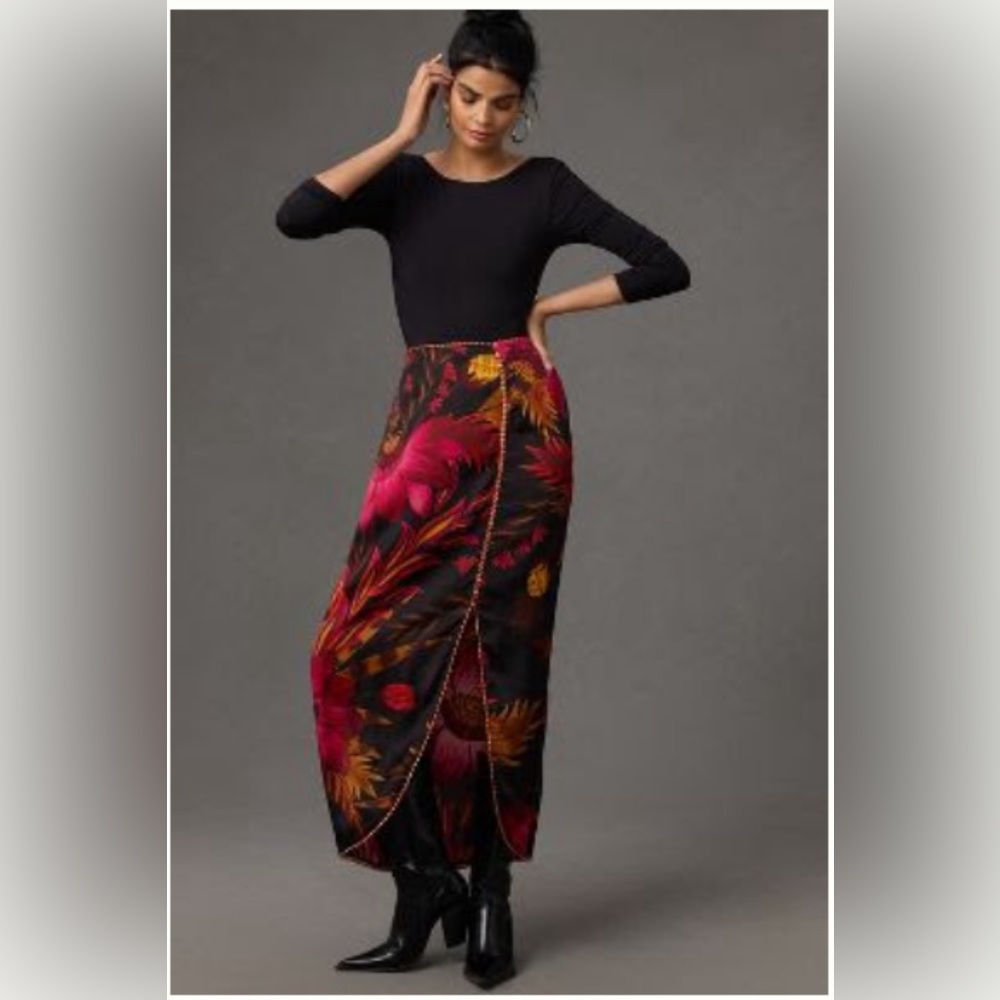 Anthropology Farm Rio Front Slit Midi Skirt
